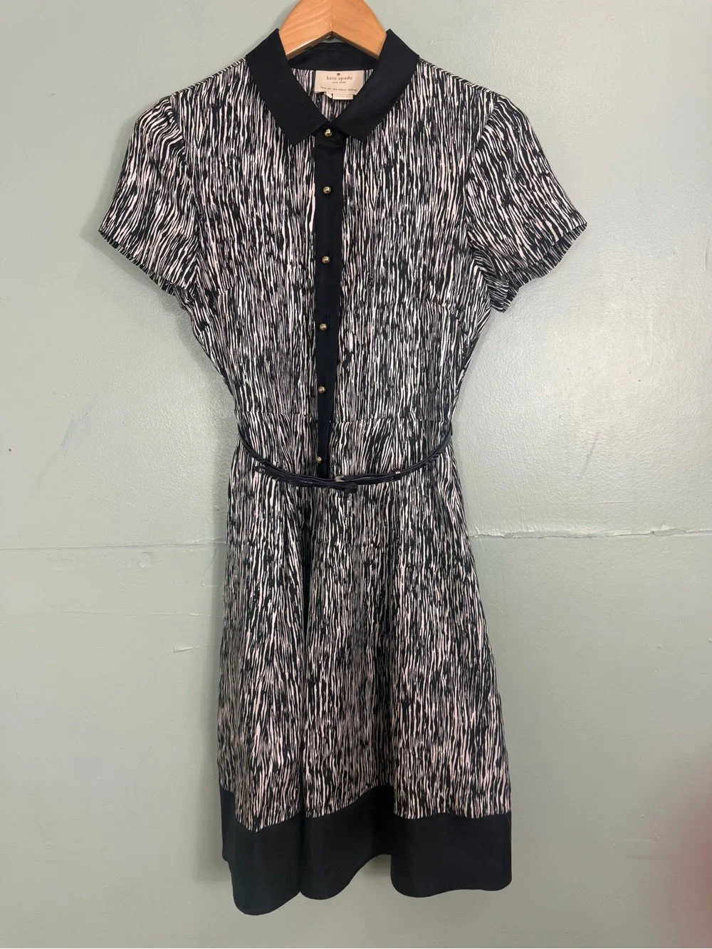 Kate Spade Stefania Silk Half Button Up‎ Mini Dress Women Size 6 Black White